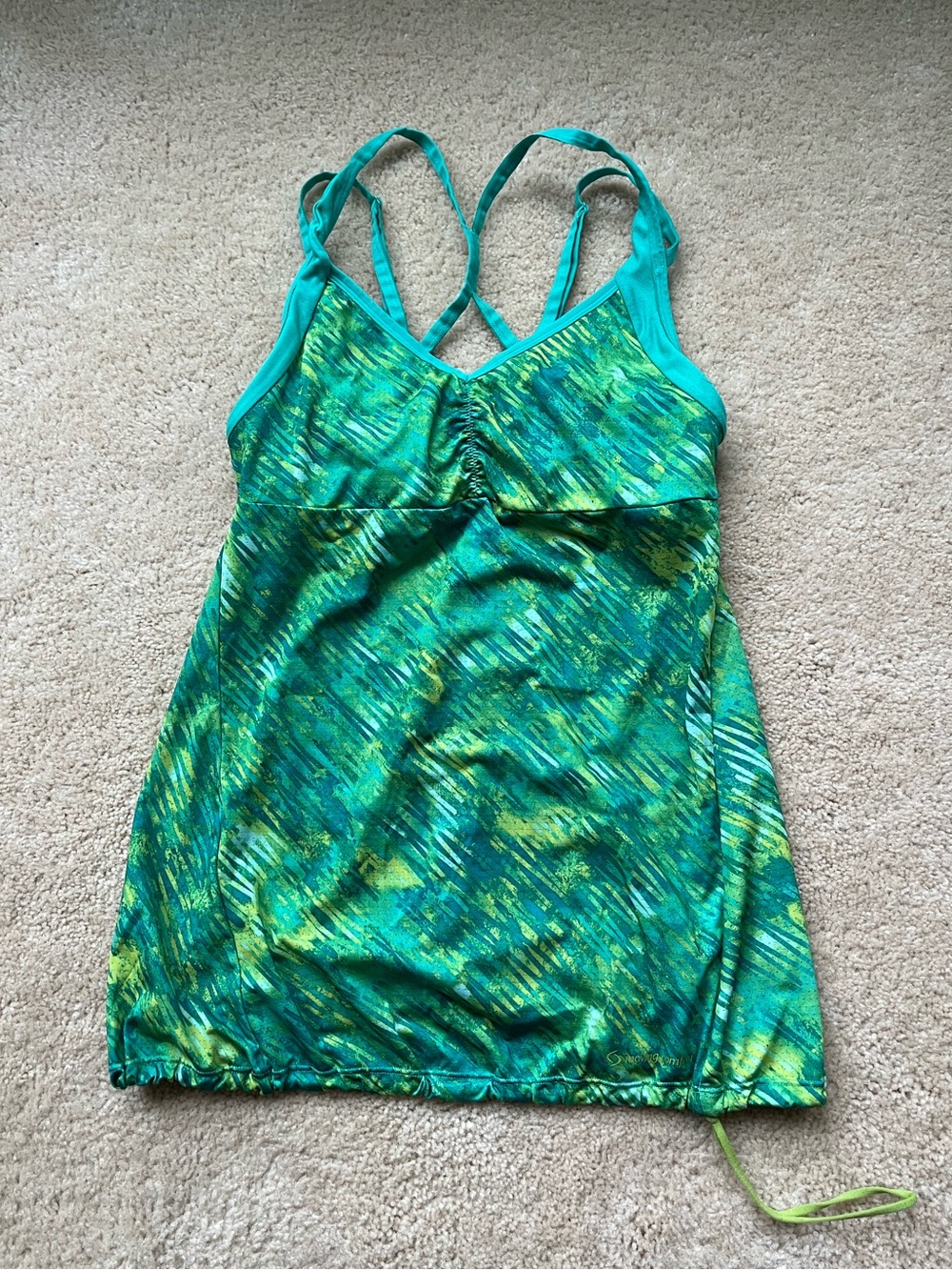 Moving Comfort Green & Yellow Athletic Tank w/ Shelf Bra - Size M - EUC
